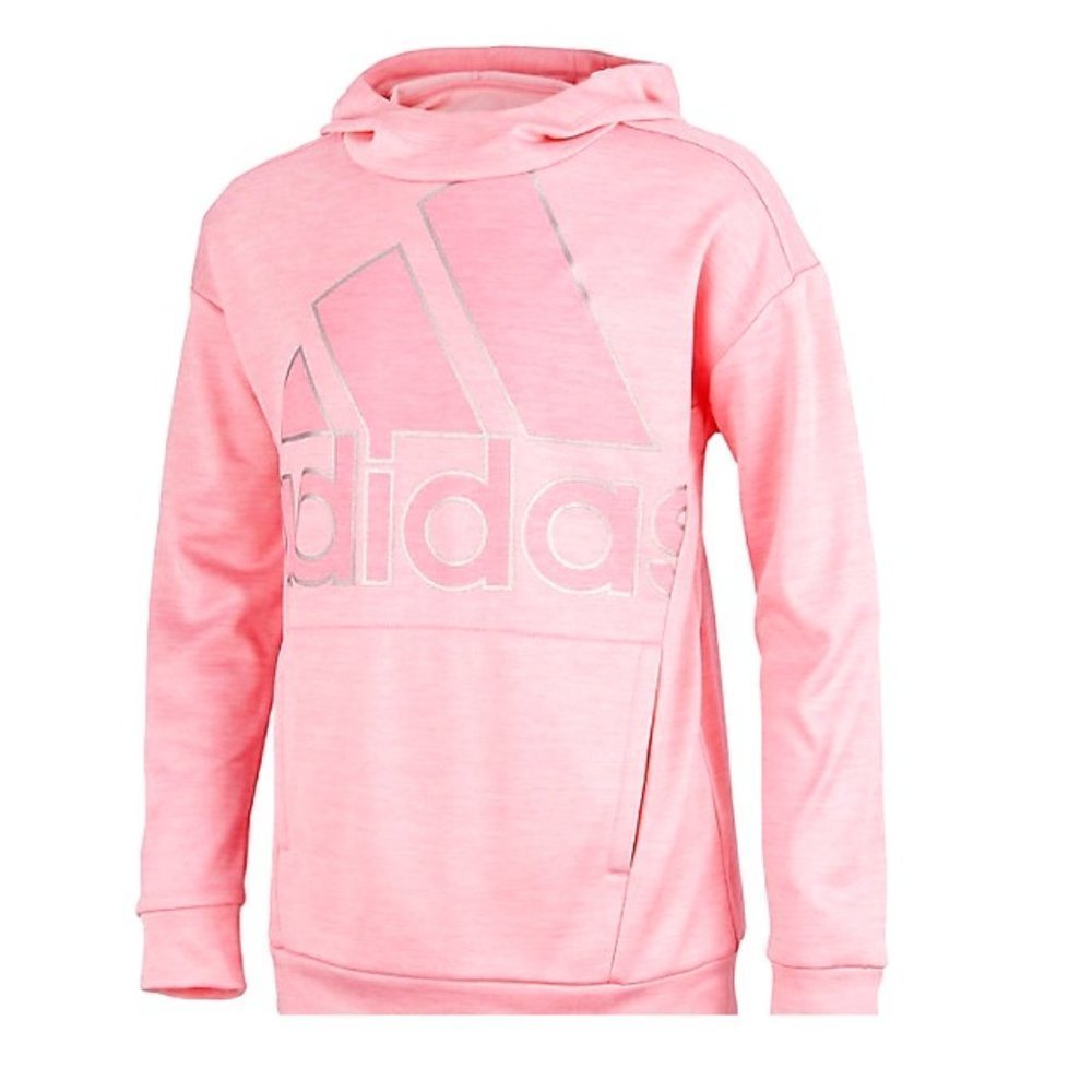 Adidas teen girl's size L 14 pink hooded tunic pullover top.